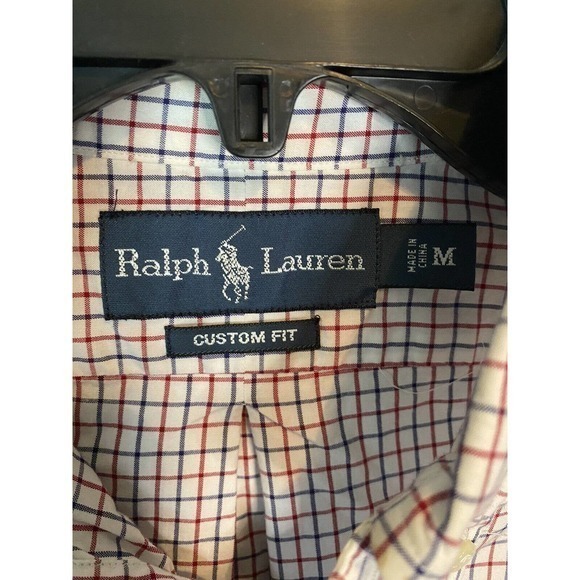 Ralph Lauren Men’s Button Down Long sleeve Shirt White Red Blue Checked Medium - Picture 4 of 4